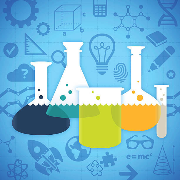 Science Beakers Science beaker background concept. EPS 10 file. Transparency effects used on highlight elements. laboratory silhouettes stock illustrations