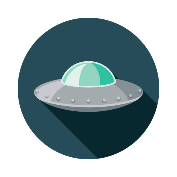 UFO Science Fiction Icon A flat design science fiction icon with long side shadow. File is built in the CMYK color space for optimal printing. Color swatches are global so it’s easy to change colors across the document. ufo stock illustrations
