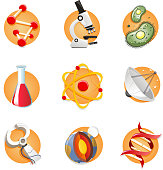science icon collection, with cell microscope test tube DNA. Vector illustration cartoon. 