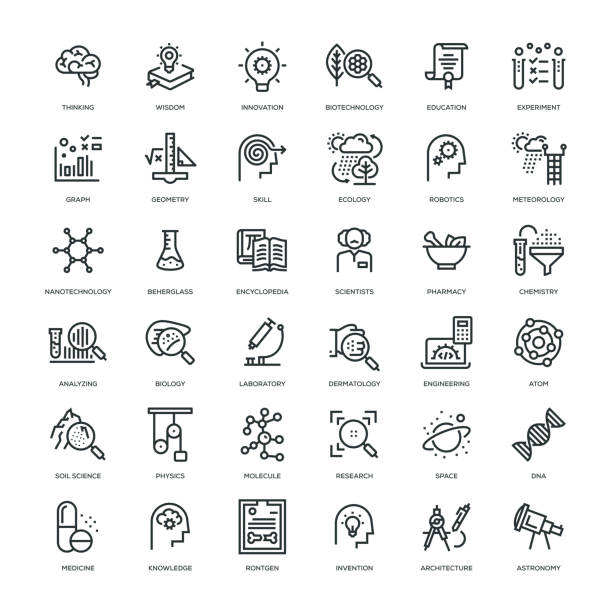 Science Icon Set 36 Science Icons - Line Series laboratory symbols stock illustrations