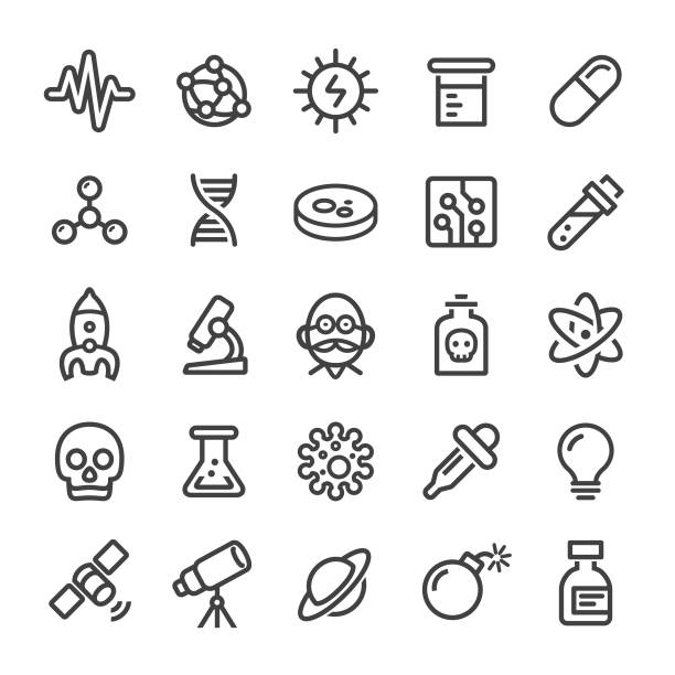 Science Icons - Smart Line Series Science, laboratory, scientific experiment, research, technology, discovery, laboratory symbols stock illustrations
