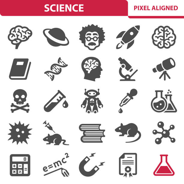 Science Icons Professional, pixel perfect icons, EPS 10 format. e=mc2 stock illustrations