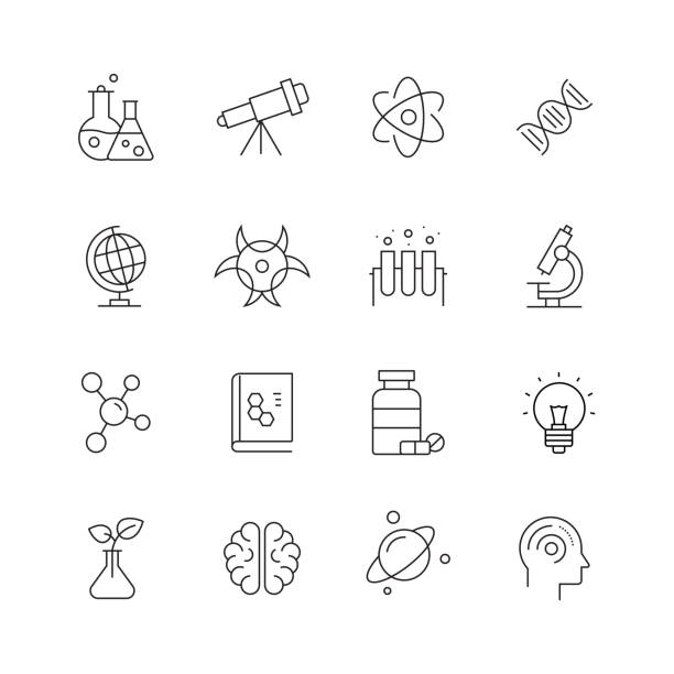 Science Related - Set of Thin Line Vector Icons Science Related - Set of Thin Line Vector Icons biotechnology stock illustrations