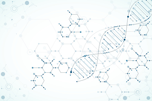 Science template, DNA molecules background. Vector illustration.