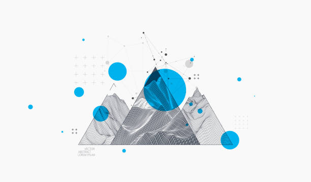 Scientific and technical image of the mountains. Abstract wireframe surface background inside a triangle. vector art illustration
