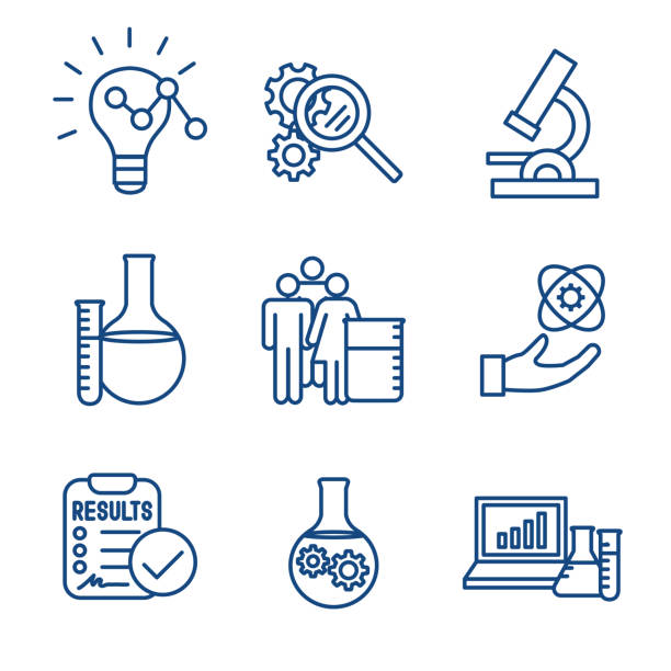 Scientific Process Icon Set with hypothesis, analysis, etc Scientific Process Icon Set - hypothesis, analysis, etc medical research stock illustrations