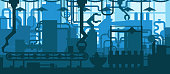 Factory plant conveyor line production development industrial interior design flat background concept illustration