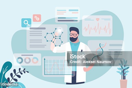 istock Scientist conducts pharmaceutical research. Pharmacist developing new drug. Various graphs and statistics before doctor 1304951743
