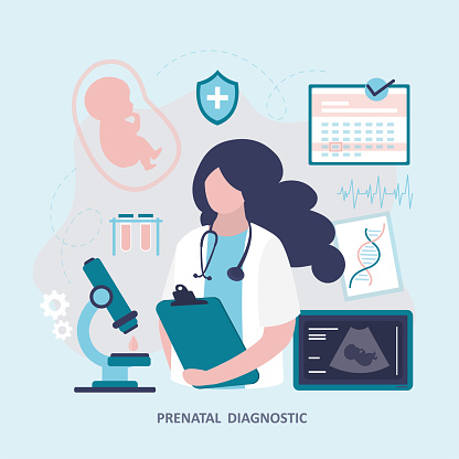 Scientist conducts prenatal research and genetic tests. Fetal ultrasound, artificial insemination