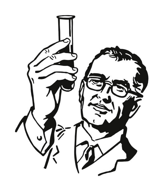 Scientist Looking at a Test Tube Scientist Looking at a Test Tube scientific experiment illustrations stock illustrations
