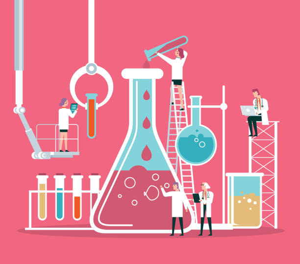 illustrazioni stock, clip art, cartoni animati e icone di tendenza di scienziato o team chimico - laboratorio scientifico