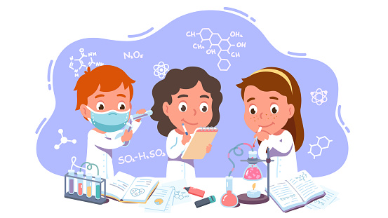 ✓ Imagen de Dibujos animados de los científicos en el laboratorio.  Fotografía de Stock