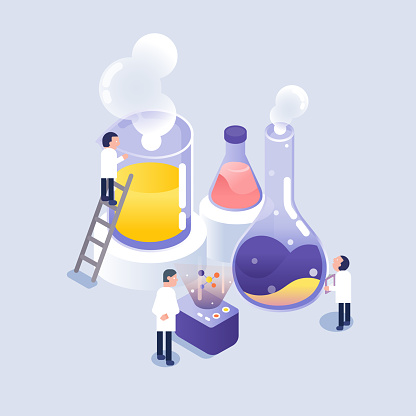 scientist working in laboratory / isometric icons
