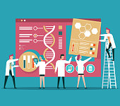 Scientists analyzing medical data vector illustration stock