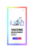 scientists team working together in lab coronavirus vaccine development fight against covid-19 concept vertical copy space full length vector illustration