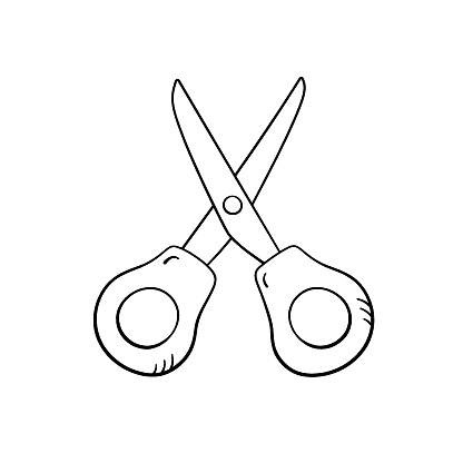 Scissor in doodle style, vector illustration. School tool icon for print and design. Isolated element on white background. Back to school concept, hand drawn graphic sketch.