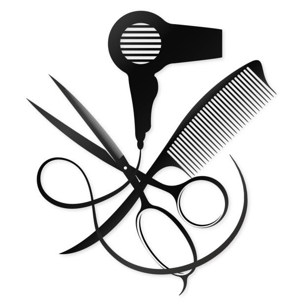 illustrations, cliparts, dessins animés et icônes de ciseaux et conception de peigne pour un salon de beauté - coiffeur