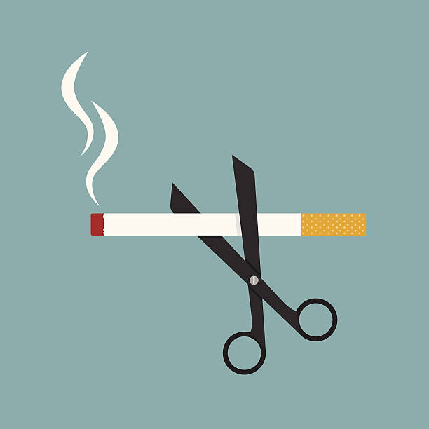 illustrations, cliparts, dessins animés et icônes de ciseaux coupe une cigarette - cigarette
