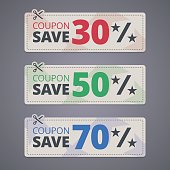 Scissors cutting coupons with discounts. Vector illustration.