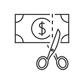 Scissors cutting money ouline icon