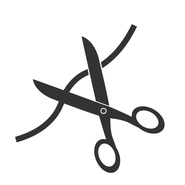 scissors cutting thread or rope isolated on white background scissors cutting thread or rope isolated on white background vector illustration cutting stock illustrations