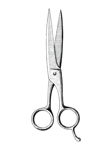 Scissors hand drawing engraving style  vintage beauty salon stock illustrations