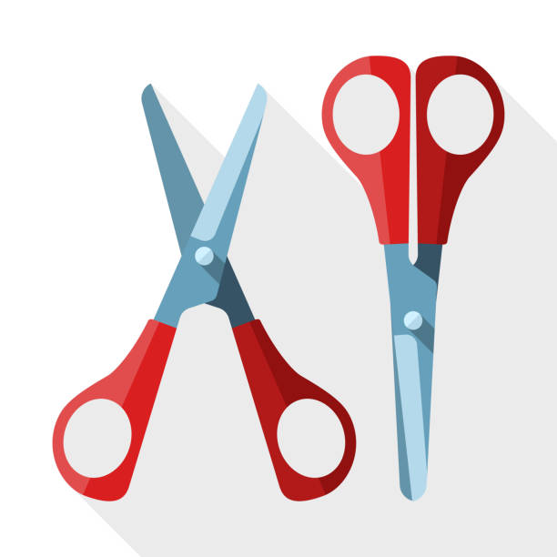 Scissors with long shadow on white background Scissors with long shadow on white background scissors stock illustrations
