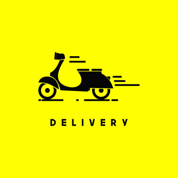 ilustrações de stock, clip art, desenhos animados e ícones de scooter delivery vector template design - trotinetes