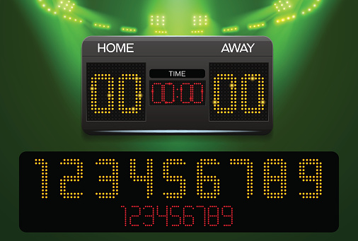 scoreboard and spotlight with stadium background