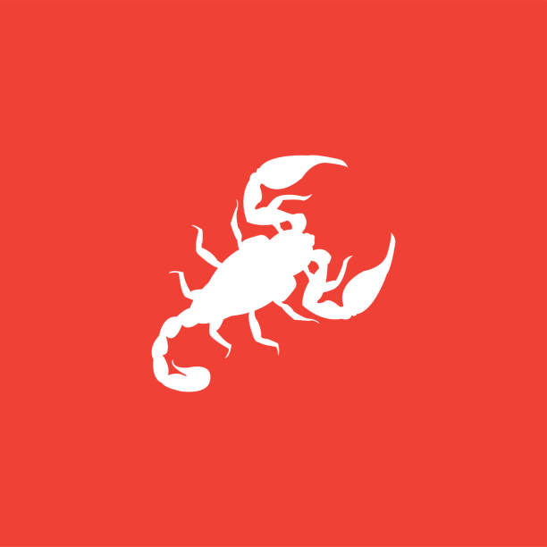 skorpion icon on red background. red flat style vector illustration - skorpion stock-grafiken, -clipart, -cartoons und -symbole