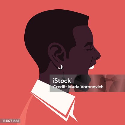istock Screaming African man's face in profile. Head of a guy on the side. 1310771855