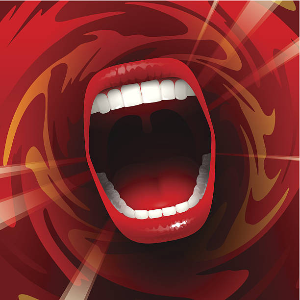 Screaming singing Mouth Open mouth with teeth; Screaming shouting singing yawning mouth; Jaw drop; Vector background Eps10; The angle is 10° mouth open stock illustrations