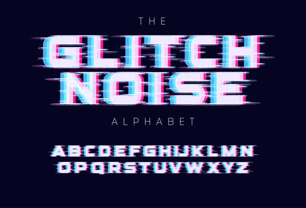 Screen glitches letters set. No signal or bad signal for vector alphabet. Led screen rgb error effect for font. Typography design. vector art illustration