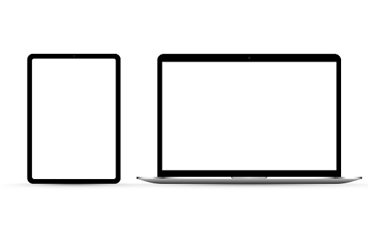 Screen vector mockup. Mockup of a phone, tablet, laptop, smartphone, with a blank screen on an isolated background. PNG.