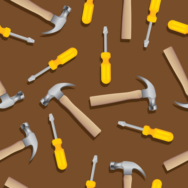 ilustrações de stock, clip art, desenhos animados e ícones de screwdriver and hammer pattern flat - plastic hammers