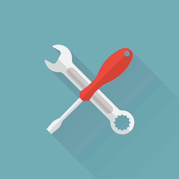 Screwdriver and wrench icon Screwdriver and wrench icon. Flat icons with long shadow. can be used logo for service, the icon for the setting. Elements of design for web and mobile applications. Vector illustration wrench stock illustrations