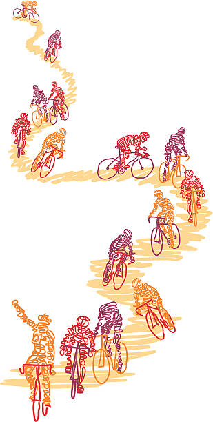 ilustraciones, imágenes clip art, dibujos animados e iconos de stock de scribbled los ciclistas en una trayectoria - peloton