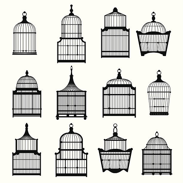 se of vintage birdcages 03 set of ornamental vintage birdcage vector eps10 cage stock illustrations