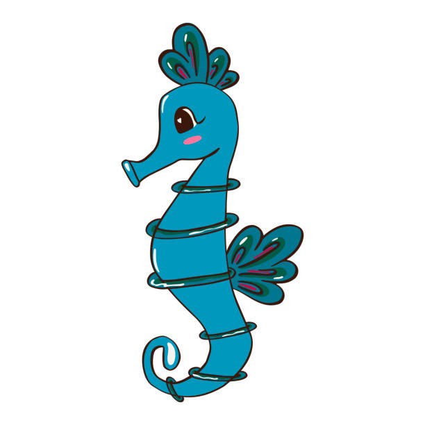 bildbanksillustrationer, clip art samt tecknat material och ikoner med sea horse. vector illustration in cartoon style. can be used as stickers, decals, to decorate children's rooms. isolated on white background - smiling earth horse