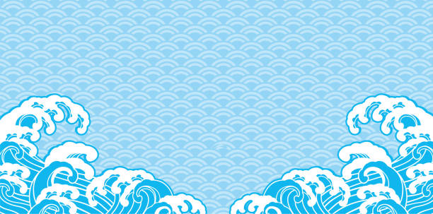 Sea image, wave design  japanese culture stock illustrations