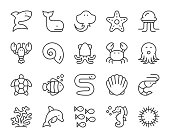 istock Sea Life and Ocean animal - Light Line Icons 1185575122