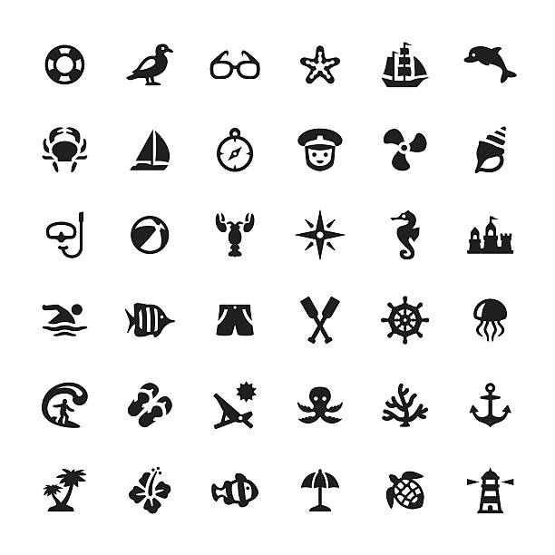 Sea Life vector symbols and icons Sea Life related symbols and icons. summer symbols stock illustrations