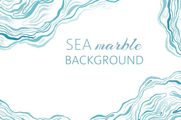 Sea marble background with ink grunge waves. Sea marble background with ink grunge waves. Marine hand drawn textured banner. water drawings stock illustrations