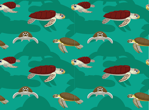 Sea Turtle Loggerhead Green Cartoon Seamless Wallpaper