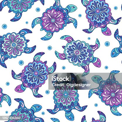 istock Sea turtle seamless pattern. 1357334360