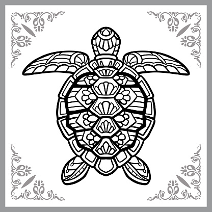 Sea turtle zentangle arts isolated on white background