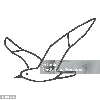 istock Seagull thin line icon, Sea cruise concept, sea mew sign on white background, Seagull silhouette icon in outline style for mobile concept and web design. Vector graphics. 1281182732