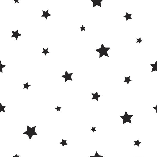 Seamless abstract pattern with little sharp black stars on white background. Vector illustration. Seamless abstract pattern with little sharp black stars on white background. Vector illustration. Magic night sky ornament. Stardust background. Black and white. Constellation mary mara stock illustrations