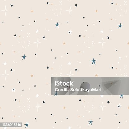 istock Seamless abstract pattern with stars and dots. Creative kids texture for fabric, wrapping, textile, wallpaper, apparel. Vector illustration 1336045316