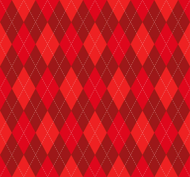 Seamless argyle plaid pattern in shades of red and burgundy with white stitch. Classic diamond check texture for digital textile printing. harlequin stock illustrations